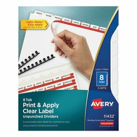 AVERY DENNISON Avery, PRINT AND APPLY INDEX MAKER CLEAR LABEL UNPUNCHED DIVIDERS, 8TAB, LETTER, 5PK 11432